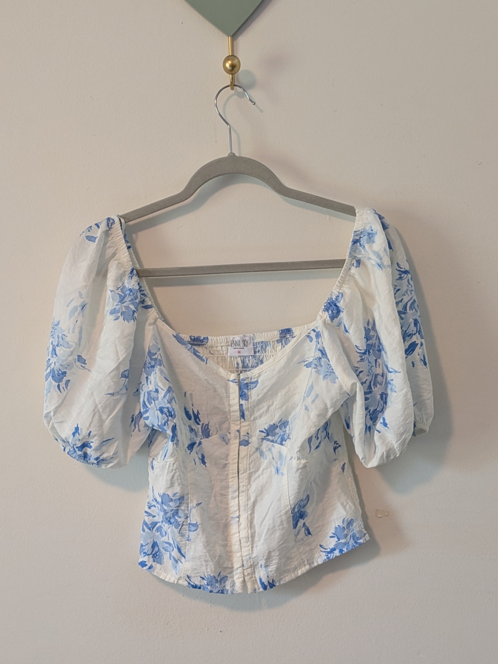 sienna sky white shirt with blue flowers